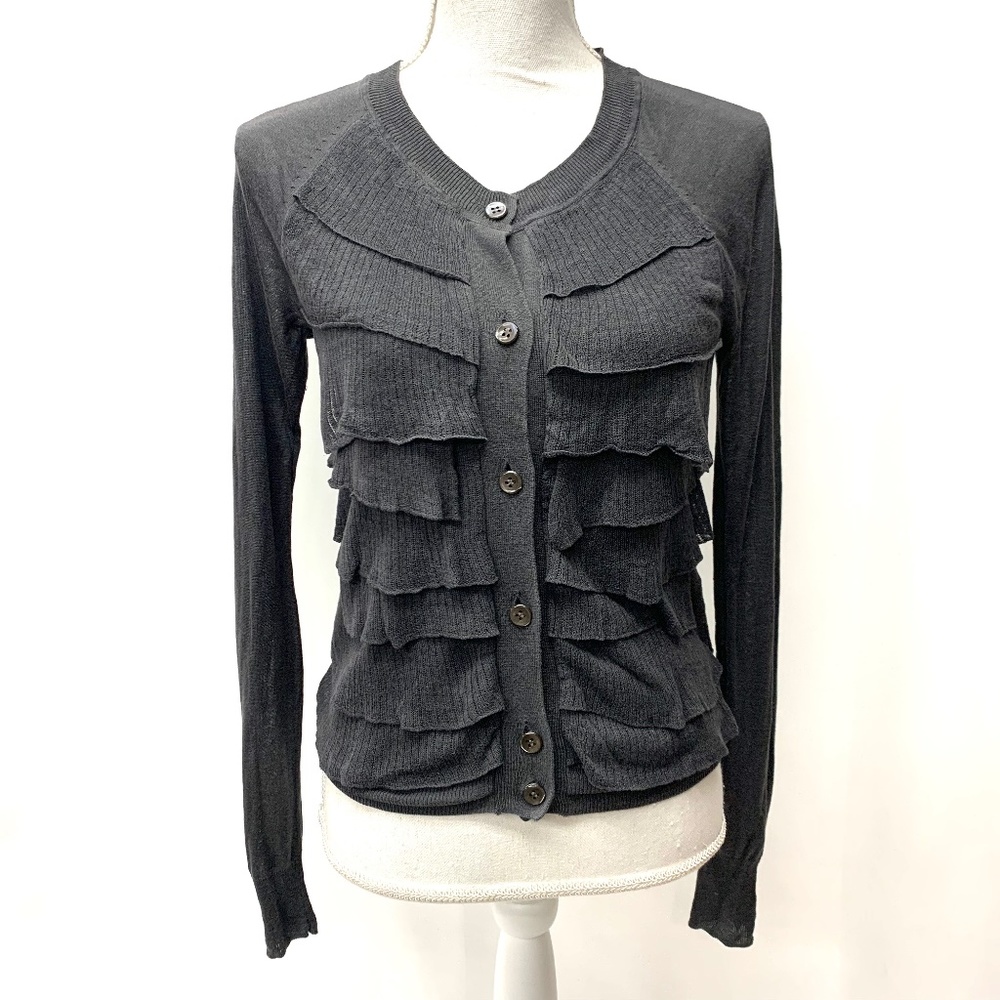 J Crew Dark Gray Long Sleeve Ruffle Blouse S